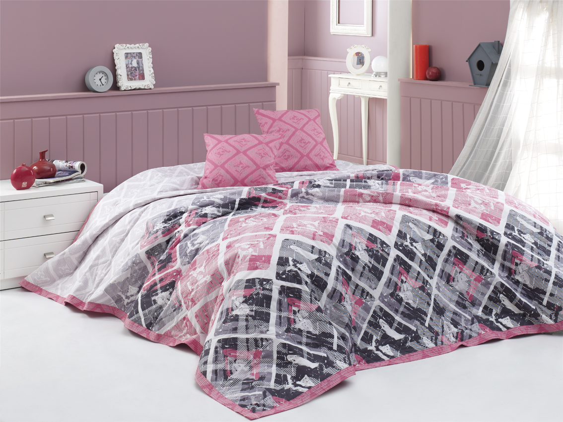 Přehoz na postel Riviéra Růžový 220x240 + 2x 40x40 cm