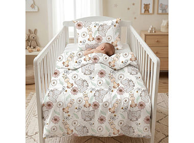 Bavlněné povlečení do postýlky Sloni a Žirafy