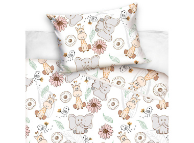 Bavlněné povlečení do postýlky Sloni a Žirafy
